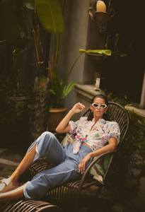 ONCE WAS THALIA LACE SPLICED COTTON SLUB SHIRT PLUME BLOSSOM