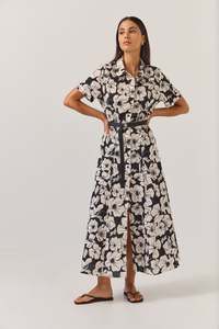 TUESDAY GODET SHIRT DRESS BLACK FLORAL
