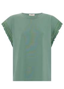 POL ORLO TEE FRILL SLEEVE GREEN