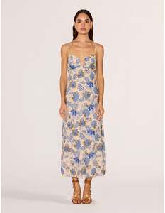 Dresses Jumpsuits: MINK PINK ZINA MIDI DRESS BLUE/BEIGE FLORAL