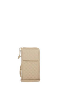 Handbags: KAREN WALKER MONOGRAM PHONE WALLET MACADAMIA