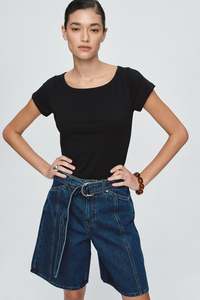 MARLE BELTED JEAN SHORT CLASSIC BLUE