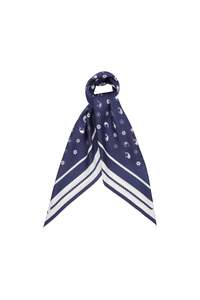 KAREN WALKER WHALE FLORAL CLASSIC SILK SCARF NAVY