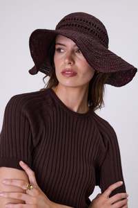 Scarves: MARLOW MYKONOS WIDE BRIM HAT CHOC
