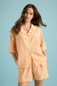 KAREN WALKER x PAPINELLE SEERSUCKER STRIPE BOXER PJ SET ORANGE/CREAM