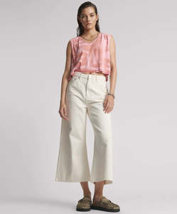 One Teaspoon: ONE TEASPOON MILK CROPPED LOVE MACHINES HIGH WAIST WIDE LEG JEANS