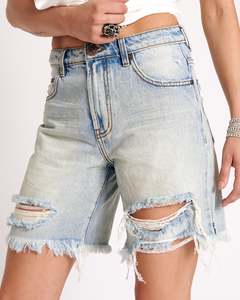 ONE TEASPOON KANSAS BLUE JACKSON MID WAIST WIDE LEG SHORT