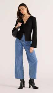 Mink Pink: MINK PINK JOHNNA BUTTON KNIT TOP BLACK