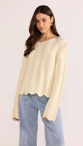 Mink Pink: MINK PINK BROOKE CROCHET WAVE SWEATER CREAM