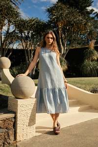 Marlow: MARLOW VERONA LINEN DRESS BLUE SMOKE