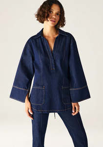 Mos The Label: MOS THE LABEL SONIA DENIM TUNIC TOP DEEP INDIGO