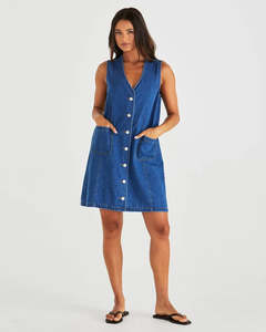 SASS SABINE DENIM VEST DRESS MID BLUE
