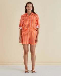 BETTY BASICS MALTA SHORT PEACH STRIPE