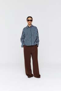 RICOCHET BOTIC SHIRT BROWN + COBALT NARROW STRIPE