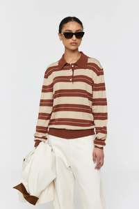Ricochet: RICOCHET NOE POLO COCOA + WHITE + BEIGE STRIPE