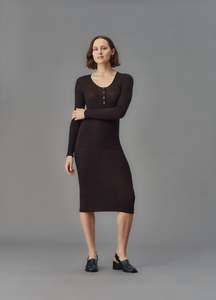 STANDARD ISSUE MERINO HENLEY DRESS UMBER