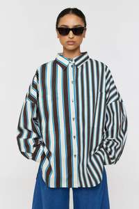 RICOCHET MARIN SHIRT BROWN + MINT STRIPE