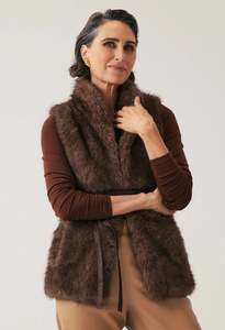 ONCE WAS HAZEL FAUX FUR VEST WALNUT