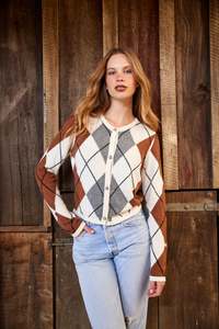 Tuesday: TUESDAY DIAMOND CARDI IVORY ARGYLE