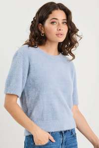 IVY + JACK ISSUE LIGHT BLUE FLUFFY SOFT KNIT TEE
