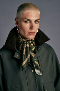 KAREN WALKER MONOGRAM LARGE CHECK CLASSIC SCARF TAN MULTI