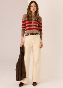 POL MEIRA STRIPE POLO KNIT CEDAR RED