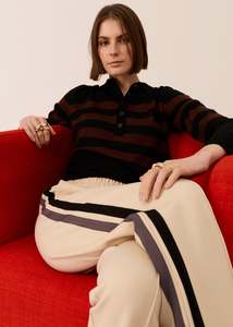 Pol: POL MEIRA STRIPE POLO KNIT BLACK/TOFFEE