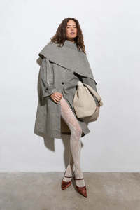 COMMONPLACE LADY GINGHAM TRENCH BLACK/WHITE