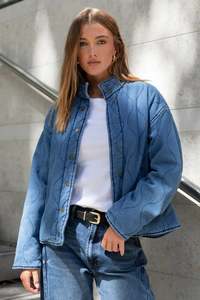 STORIES BE TOLD APEX STORM BLUE DENIM COLLARED QUILTED JACKET