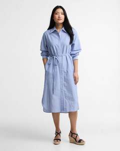 BARBOUR AVON MIDI DRESS CHAMBRAY/WHITE STRIPE