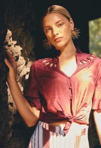 ONCE WAS CORALIE BLOUSE GARNET