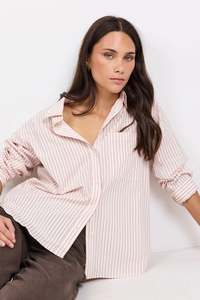 STORIES BE TOLD YOU GOT THIS BLUSH DOUBLE PINSTRIPE OVERSIZED BOYFRIEND SHIRT