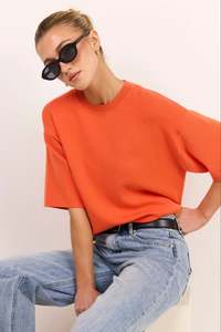 Tops: STORIES BE TOLD INTREPID BLOOD ORANGE RELAXED KNIT TEE