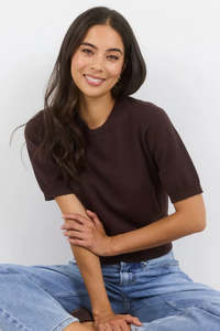 STORIES BE TOLD EDITION CHOCOLATE CREWNECK CASHMERE BLEND KNIT TEE