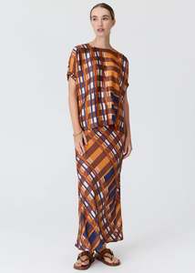 POL LATTICE SKIRT AMBER CHECK