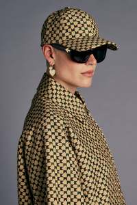 KAREN WALKER MONOGRAM CHECK CAP TAN MULTI