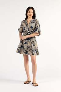 TUESDAY CRESCENT MINI DRESS NAVY PAISLEY