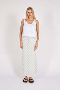 MARLOW COMO LINEN BIAS SKIRT COASTAL STRIPE