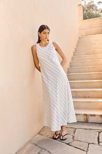 MARLOW COMO LINEN DRESS COASTAL STRIPE