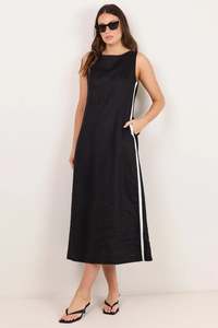 Dresses Jumpsuits: STOREIS BE TOLD FUTURE BLACK LINEN SLEEVELESS MIDI DRESS
