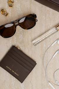 Handbags: AMONG THE BRAVE SMALL CHOCOLATE LEATHER CARD HOLDER