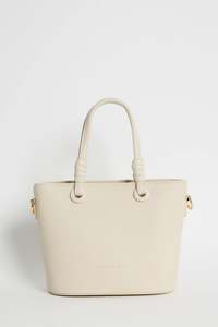 Handbags: AMONG THE BRAVE SIENA BEIGE PU LEATHER SMALL KNOT TOP HANDLE BAG