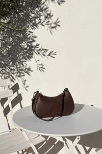AMONG THE BRAVE ADORE DARK CHOCOLATE  LEATHER DOUBLE STRAP SMALL SHOULDERL BAG