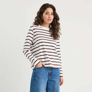 Wear: Tether LS Boxy Tee - Chocolate White Stripe
