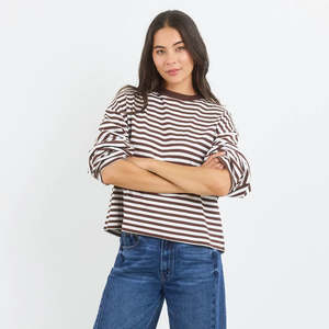 Wear: Unite Contrast Binding Tee L/S - Chocolate White Stripe