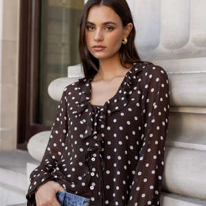 Wear: Bohemian Polka Dot Blouse - Chocolate