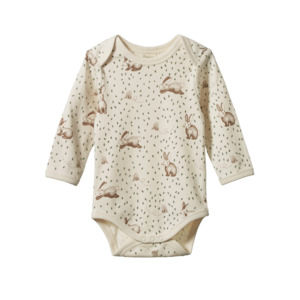 Cotton Long Sleeve Bodysuit - Rabbitty Print