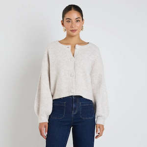Authentic Chunky Knit Crewneck Cardigan - Oat Marle