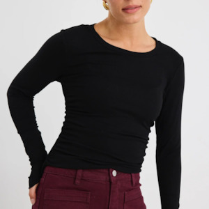 New Online This Week: Muster Stretch Rouched Side Crew Top - Black