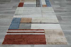 Kimya Collection Modern Block Pattern Rug in Warm Earth Tones – Contemporary G&hellip;